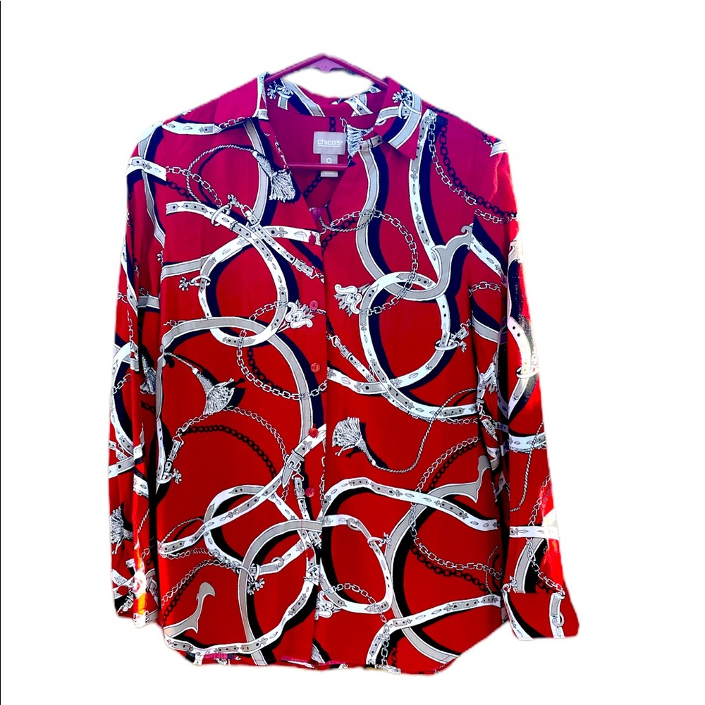 Chico’s Long Sleeved Button Down patterned Shirt